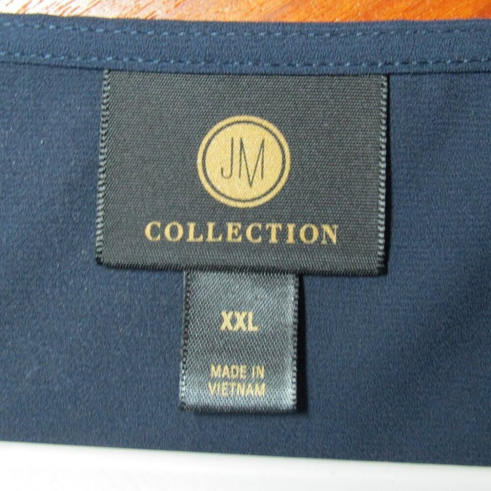 JM Collection Blue Rhinestone Top Size XXL 3/4 Elastic Sleeves Semi Sheer Bling - Picture 6 of 9